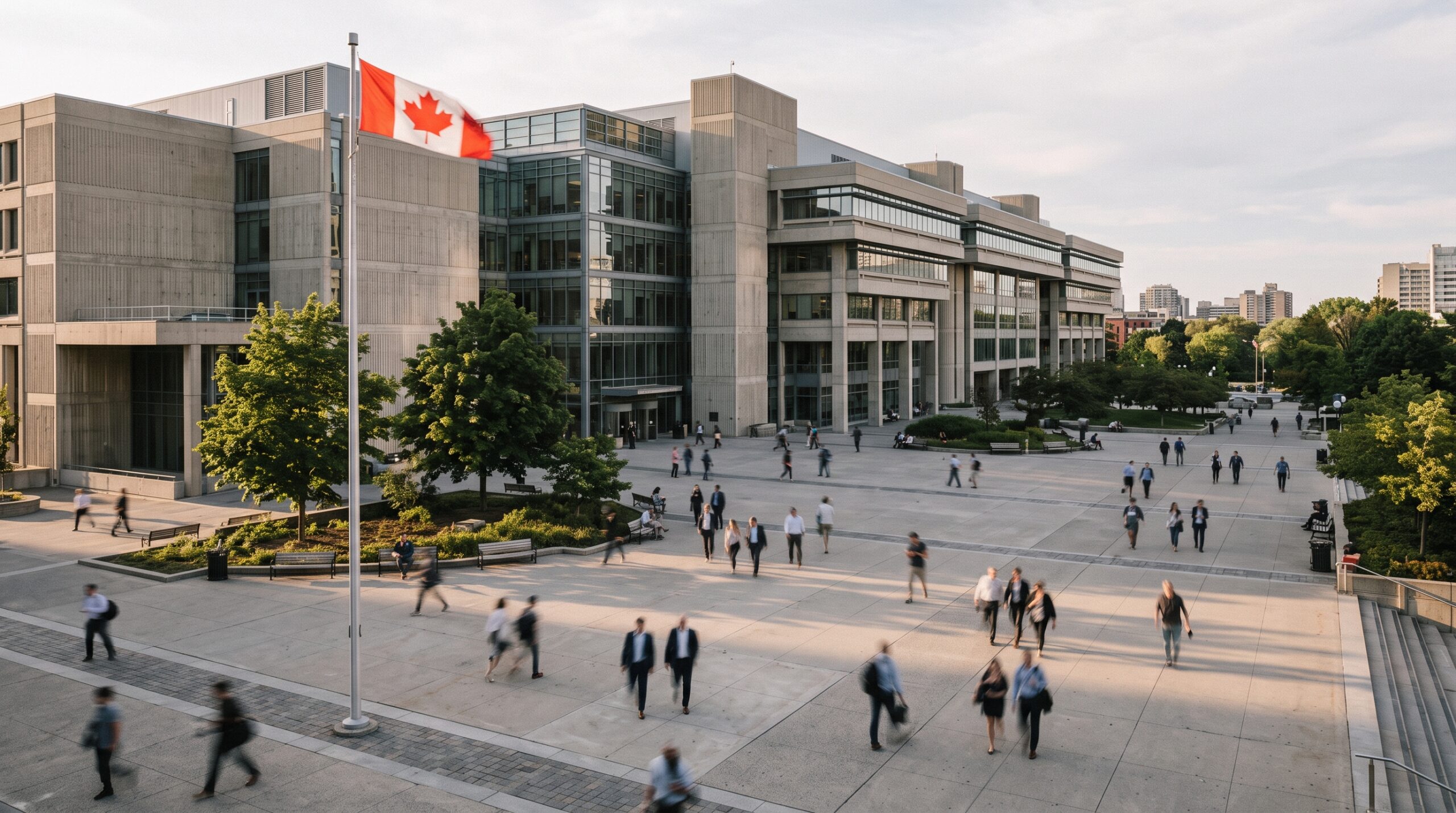 Fachada de prédio público no Canadá representa política temporária de isenção de LMIA